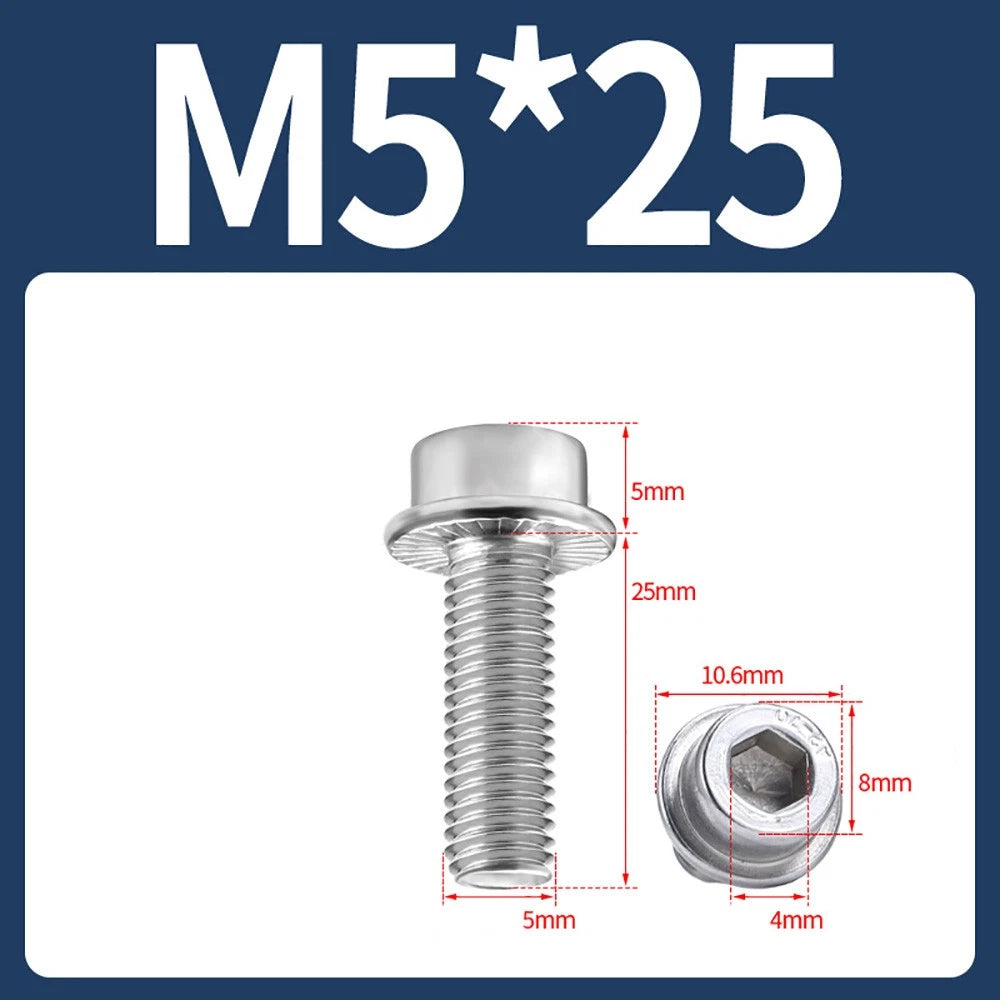 M5–M12 Flange Cap Head Hex Socket Screws – 304 Stainless Steel, Fully Threaded (8–60mm)