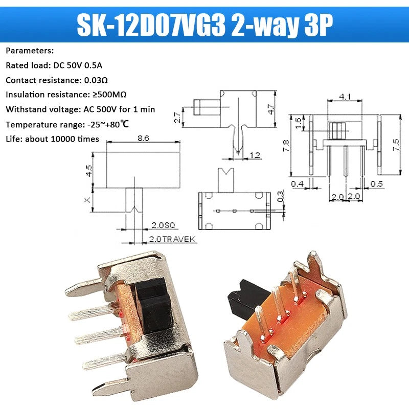 Miniature Slide Switch — SS SK MSK MSS Series, 2–8 Pin, Single/Double Row, PCB Mount
