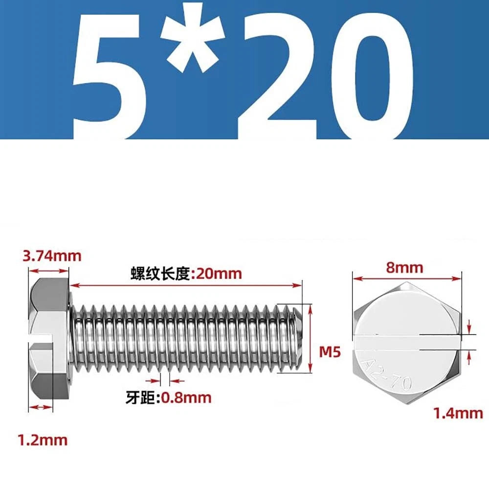 External Hex Slotted Machine Screws – A2 Stainless Steel, M4 to M16, Fully Threaded