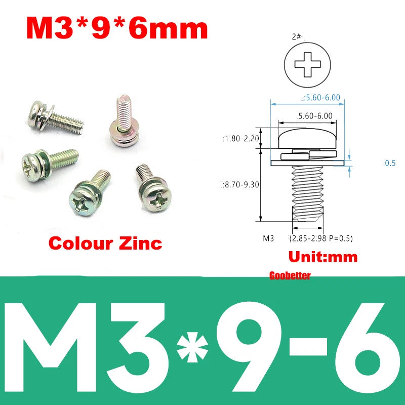 M2 M2.6 M3 M4 Phillips Pan Head Machine Screws with Washer Set – Carbon Steel, Multiple Finishes