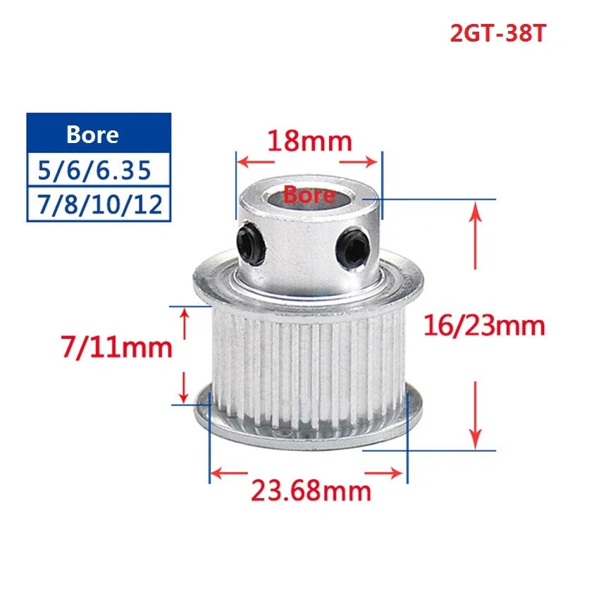 2GT 16-110T Timing Belt Pulley Pitch 2mm With Step Width 11mm For 3D Printer CNC