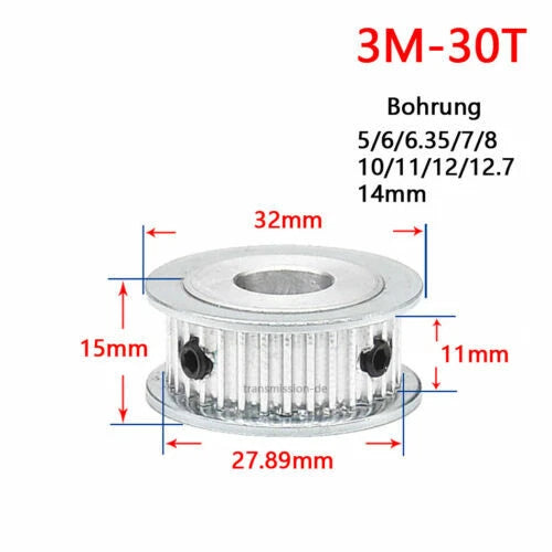 Timing Belt Pulley 3M 12T - 60T Synchronous Wheel for width 10 mm Timing Belts
