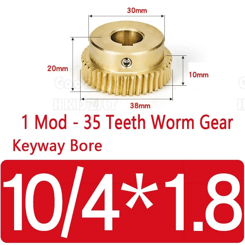 Mod 1 Worm Gear Wheel Brass 35 Tooth Worm Shaft 45# Steel Precision Bore 6-15 mm