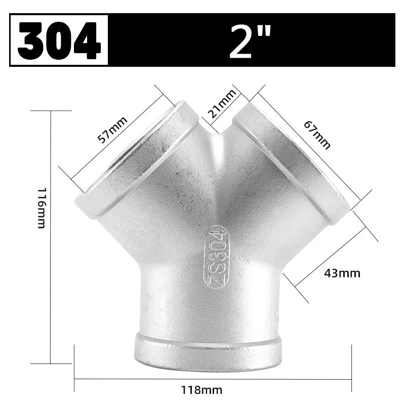 Stainless Steel 304 Female Thread 3-Way Y-Connector Pipe Fitting