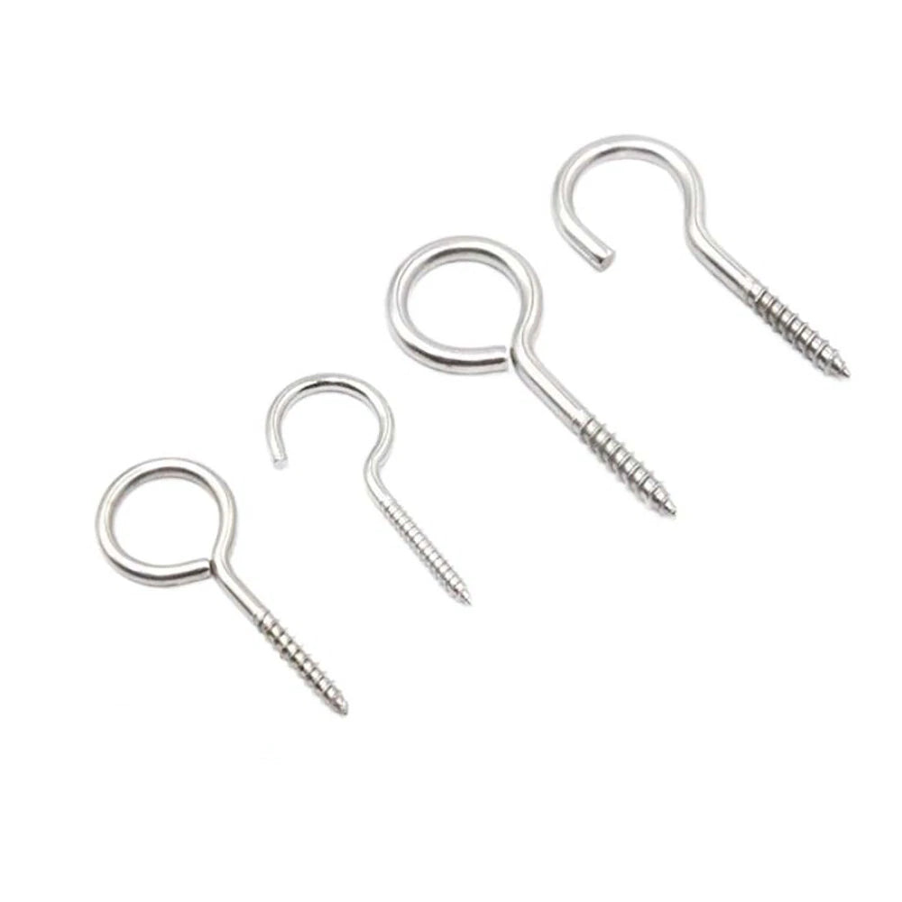 Stainless Steel A2 Screw Eye Hooks & Hook Screws — Self-Tapping, M3–M8