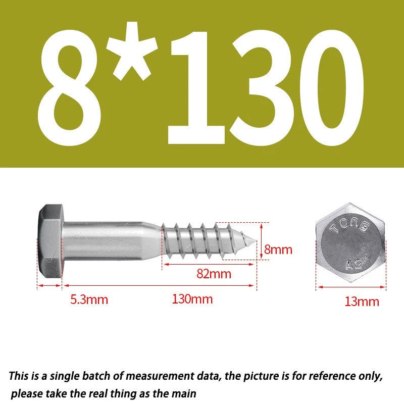 8mm M8 A2 STAINLESS STEEL SCREWS HEX HEAD LAG BOLTS WOOD SCREW BOLT DIN571