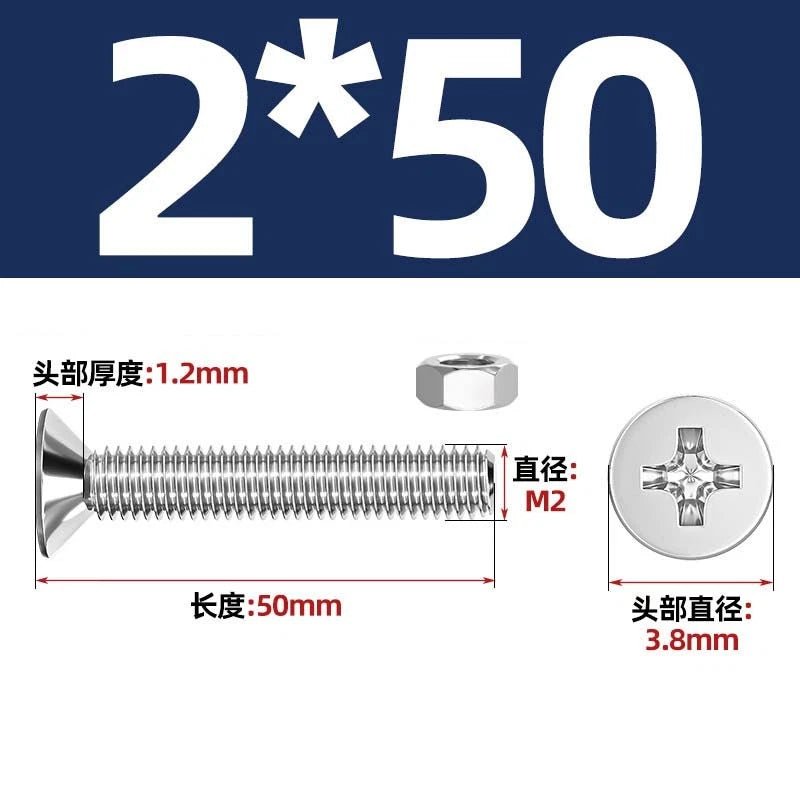 M2–M12 Phillips Countersunk Head Machine Screws with Hex Nuts | A2 304 Stainless Steel - HomeDIYer