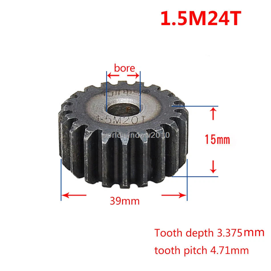 45# Steel Spur Gear 1.5M12T-60T Metal Mod 1.5 Pinion Gear 12-60 Tooth Moter Gear