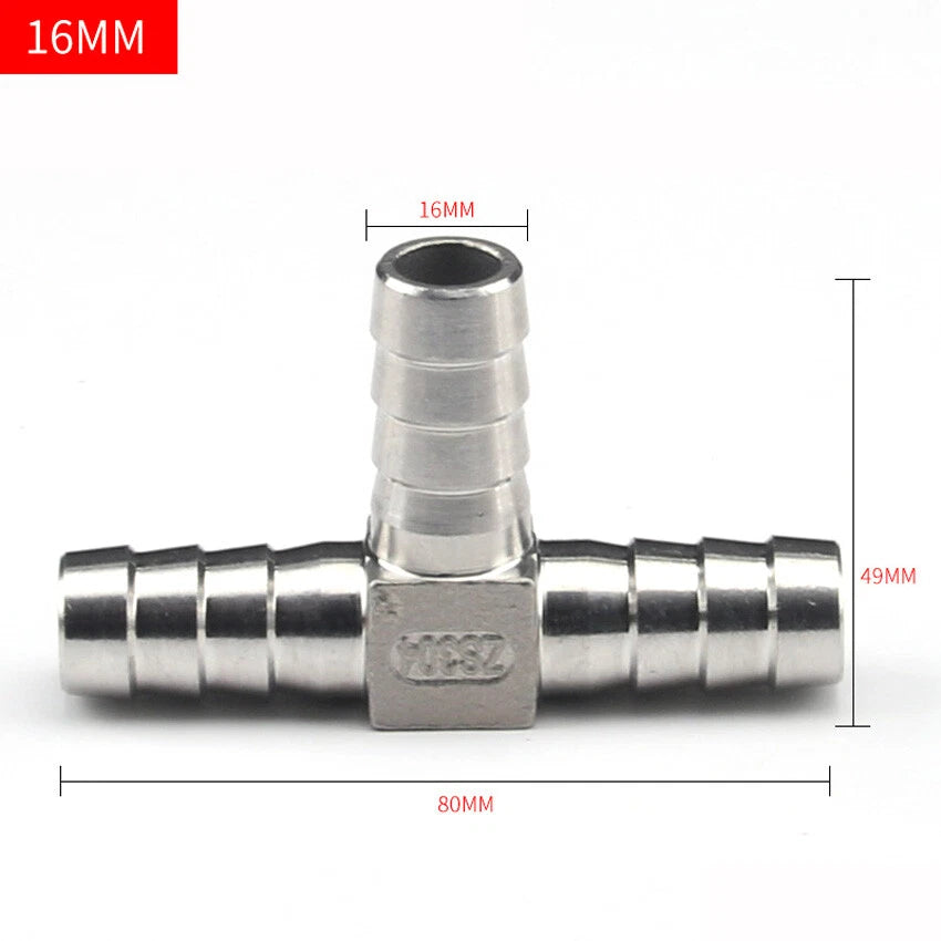 Stainless Steel Barbed Tee & Y Hose Fitting — T-Type & Y-Type, Φ6mm–Φ25mm