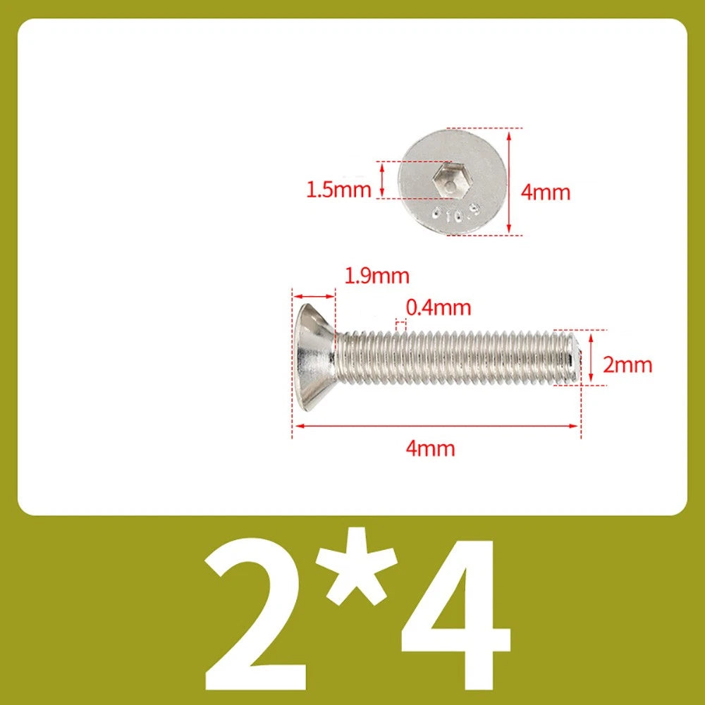 Grade 10.9 Alloy Steel Countersunk Socket Head Screws — M1.6 to M4, 10–500 Pcs