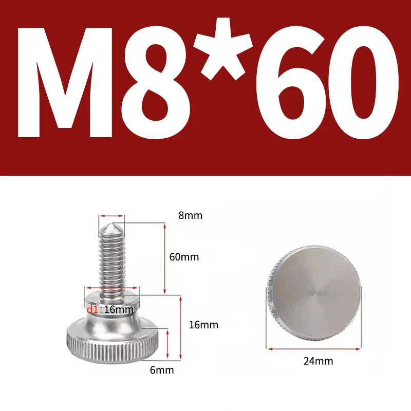 Knurled Thumb Screws Flat Round Head Grip Knob Adjustment Stainless Steel M8 M10