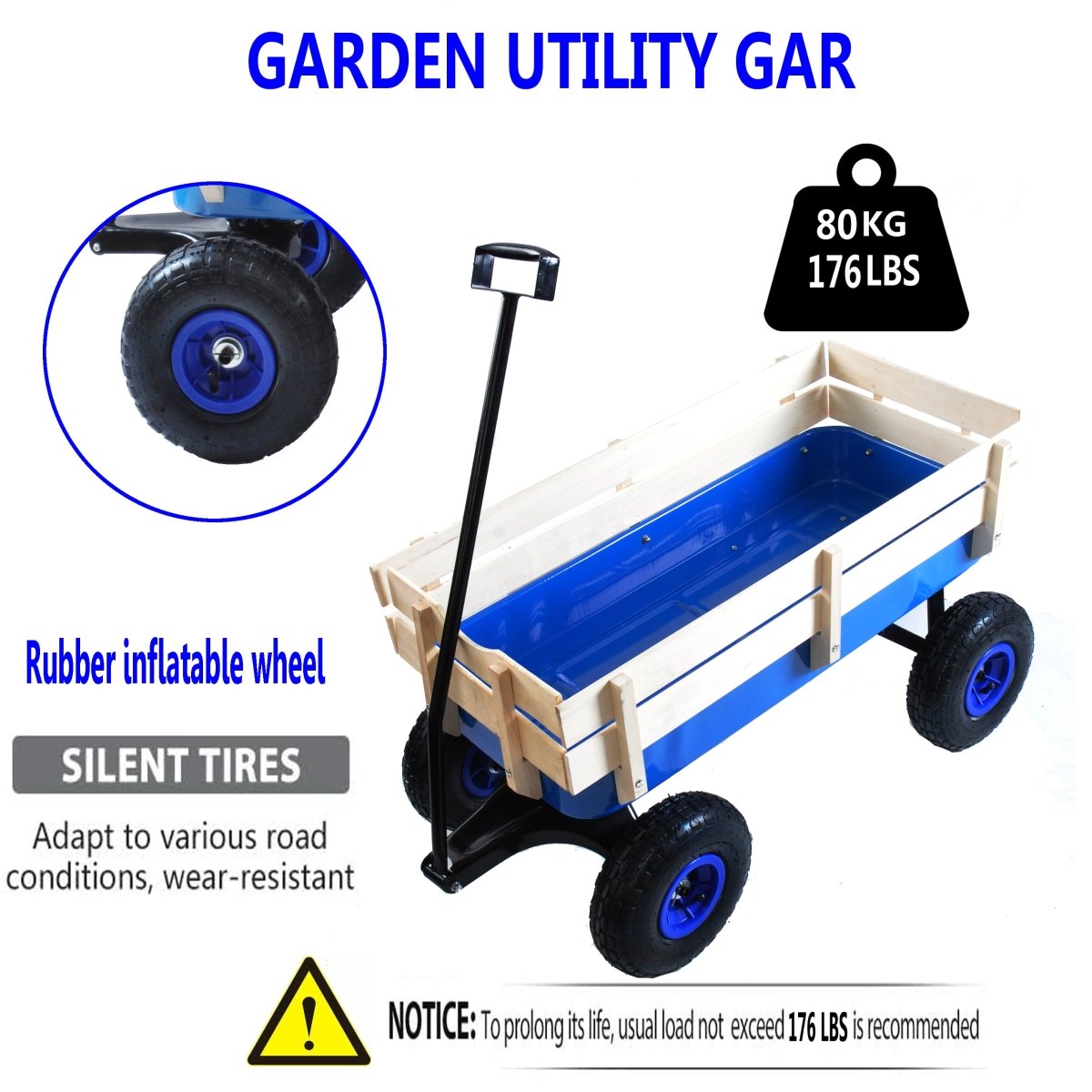 Outdoor Wagon All Terrain Pulling Wood Railing Air Tires Garden Cart - HomeDIYer
