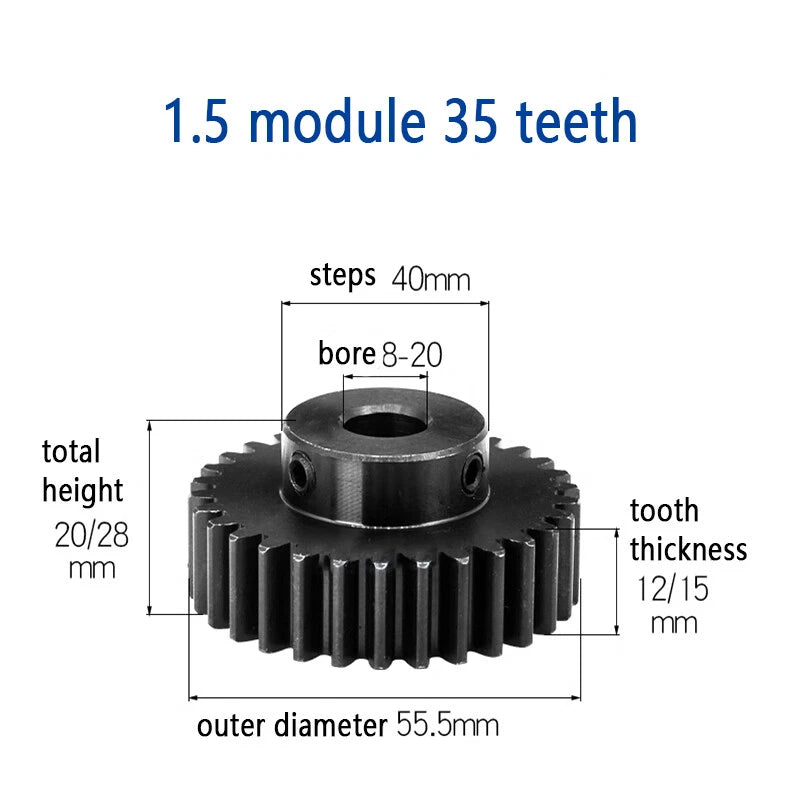 Mod 1.5 Steel Pinion Gear Spur Gears 15-80 Teeth 5-30mm Bore With Screw Hardened