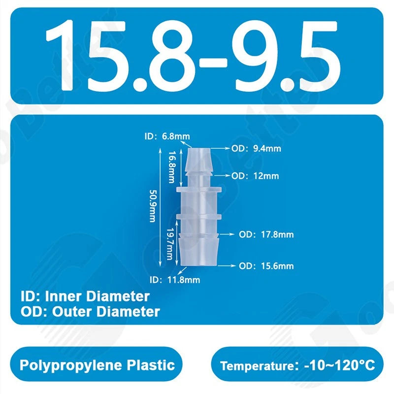 Plastic Straight Barbed Connector Reducer Joiner Tubing Pipe Hose Fitting Water