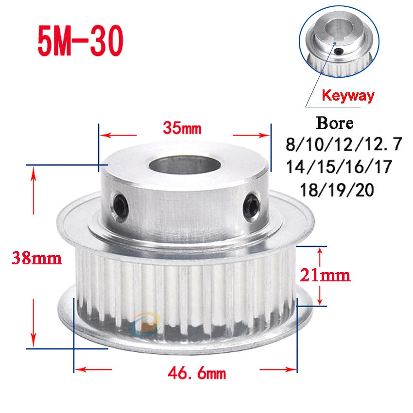 5M 15T-80T Timing Belt Pulley With Step/Keyway, Bore 8-25mm,For 20mm Width Belt