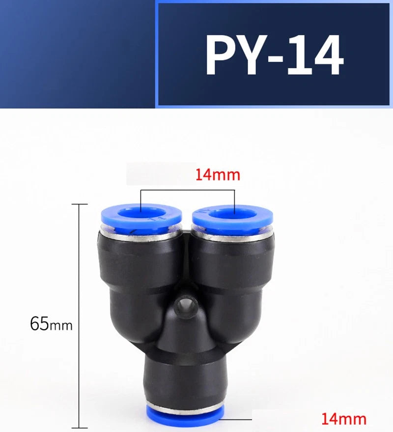 Plastic Pneumatic Hose Splitter Connector — Y-Shape PY & Equal Tee PW Fittings