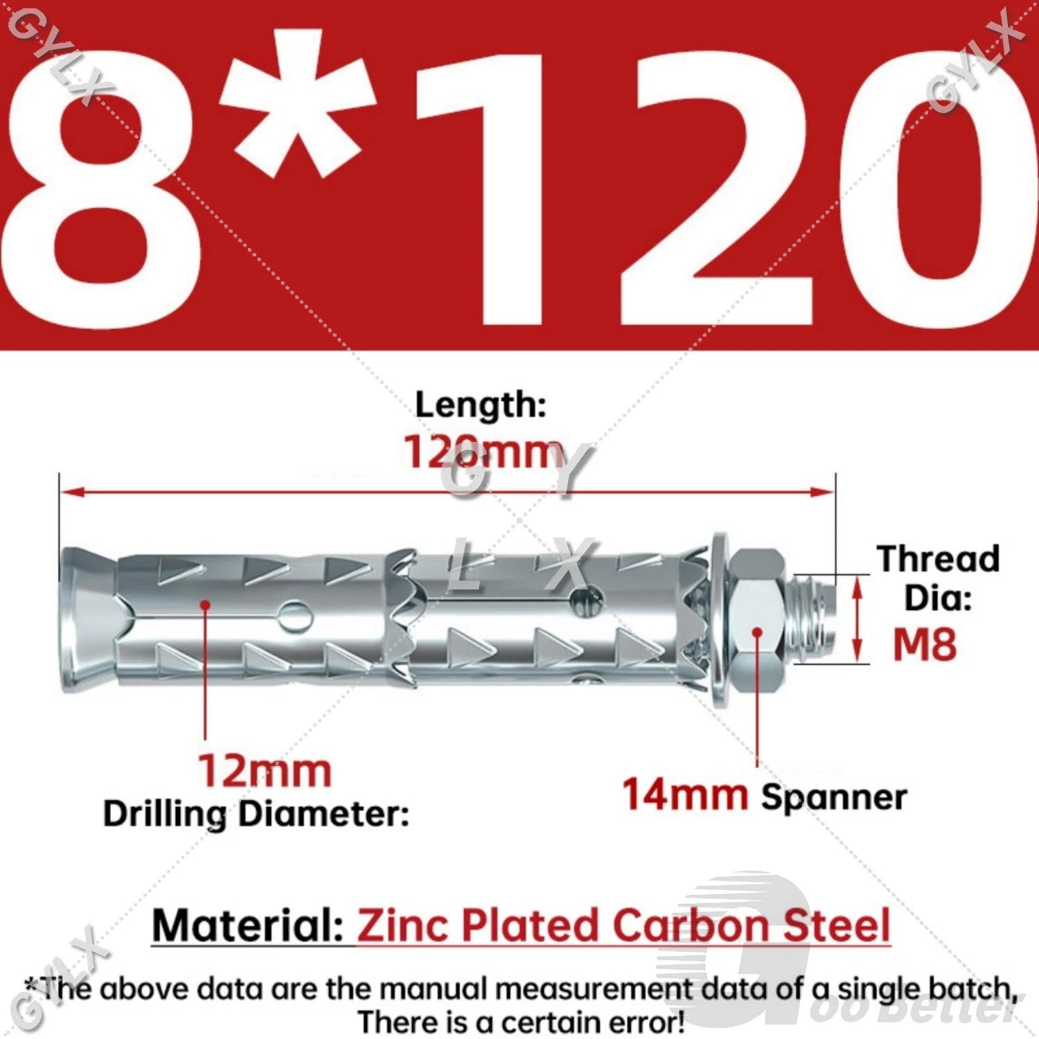 Galvanized Masonry Concrete Expansion Bolts — M6 M8 M10 M12 Wall Anchor Screws