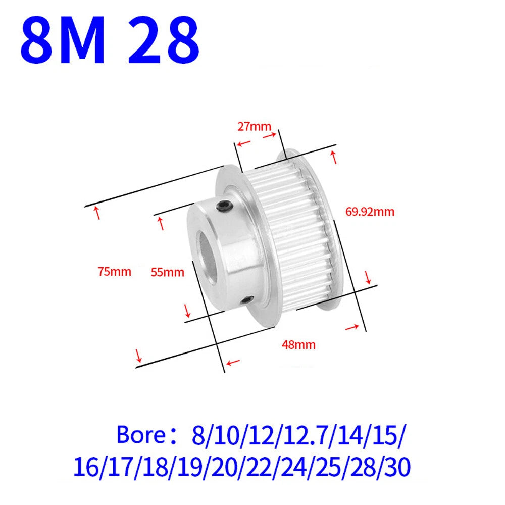 HTD-8M 12-60T Timing Belt Pulleys Pitch 8mm BF-type Synchronous Wheel Width 27mm