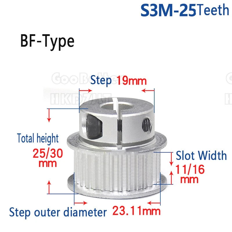 S3M Timing Belt Pulleys 20-60 Teeth 5-20mm Bore Synchronous Wheel Printer Clamp