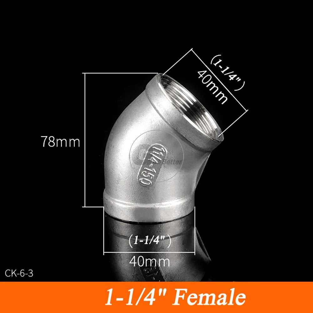 45° BSPT Threaded Elbow Pipe Fittings — A2 Stainless Steel, 1/8" to 4", Female & Female-to-Male
