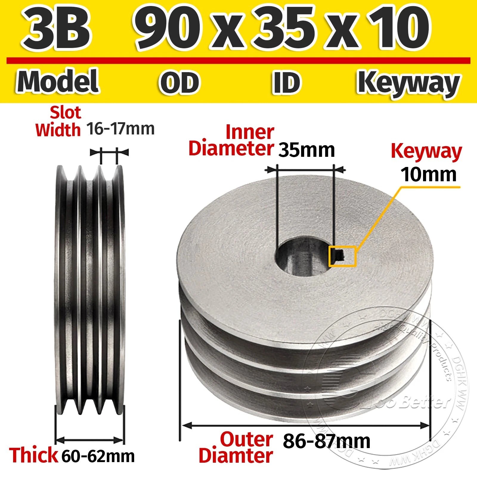 Cast Iron Drive Pulley 3-Groove 3B Flat For V Belt Pulley OD 80mm 90mm - 180mm