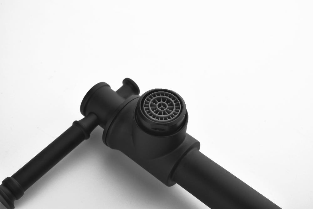 Wall Mounted Pot Filler Faucet – Matte Black, Two-Attachment Folding Swing Arm, Dual Handle, Solid Brass