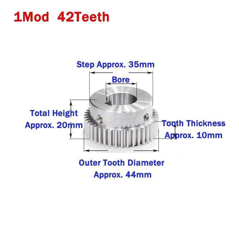 1 Module Stainless Steel Spur Gears 20-50 Teeth Pinion Motor Gear Keyway Hole