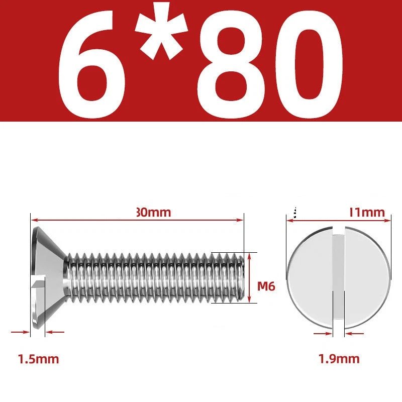 A2 Stainless Steel Slotted Countersunk Machine Screws — M1.6 to M10, Flat Head CSK Bolts - HomeDIYer