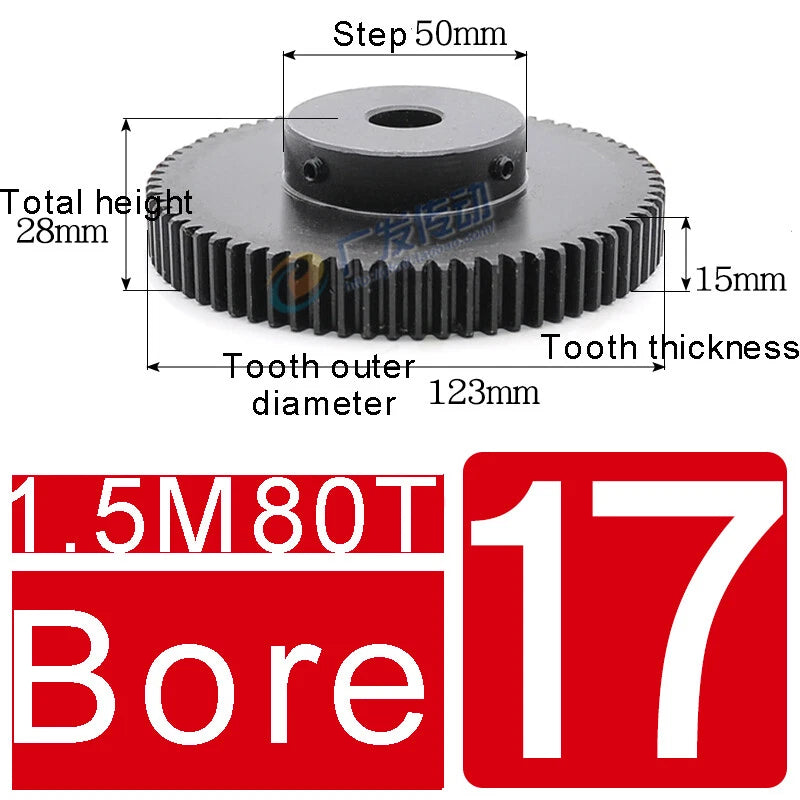 1.5Mod 45# Steel Spur Gears 10-150T Pinion Gear With Step Motor Gear Bore 5-25mm