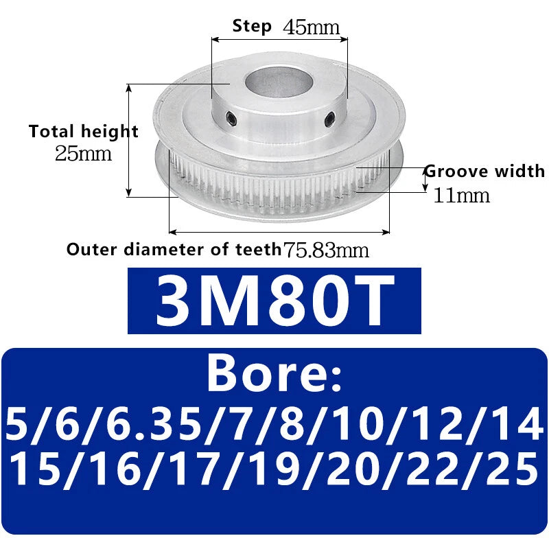 3M 20T~120T Synchronous Wheel Timing Belt Pulley With Step For 10 mm Width Belt