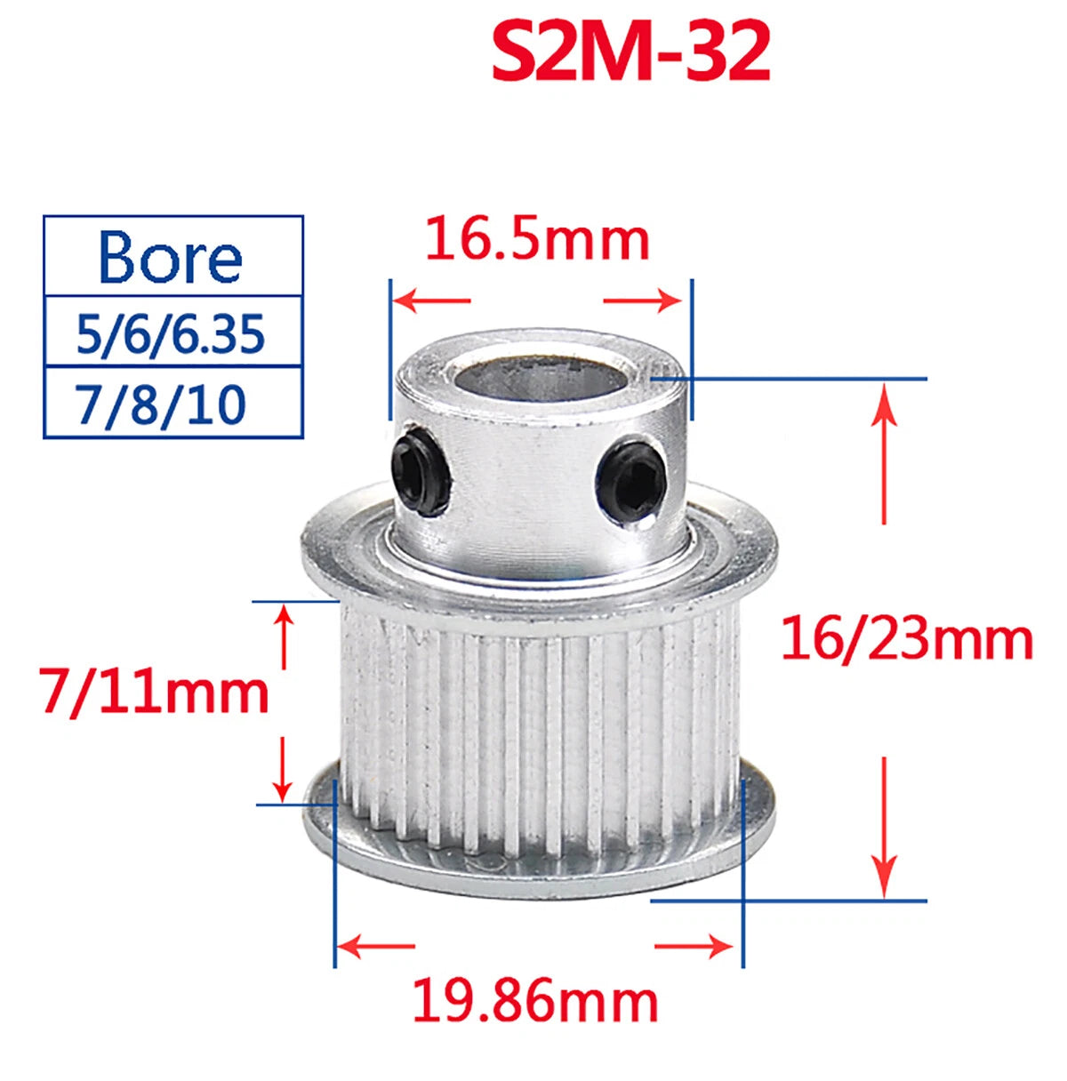 S2M Timing Belt Pulley With Step 16T-60T Bore 4-15mm For 6/10mm Wide Timing Belt