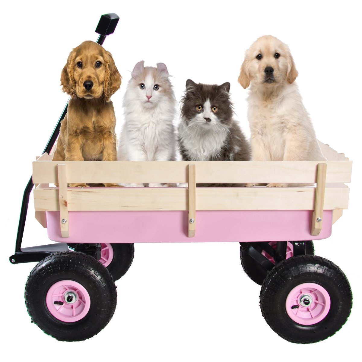 Outdoor Wagon All Terrain Pulling w/Wood Railing Air Tires Garden Cart - HomeDIYer