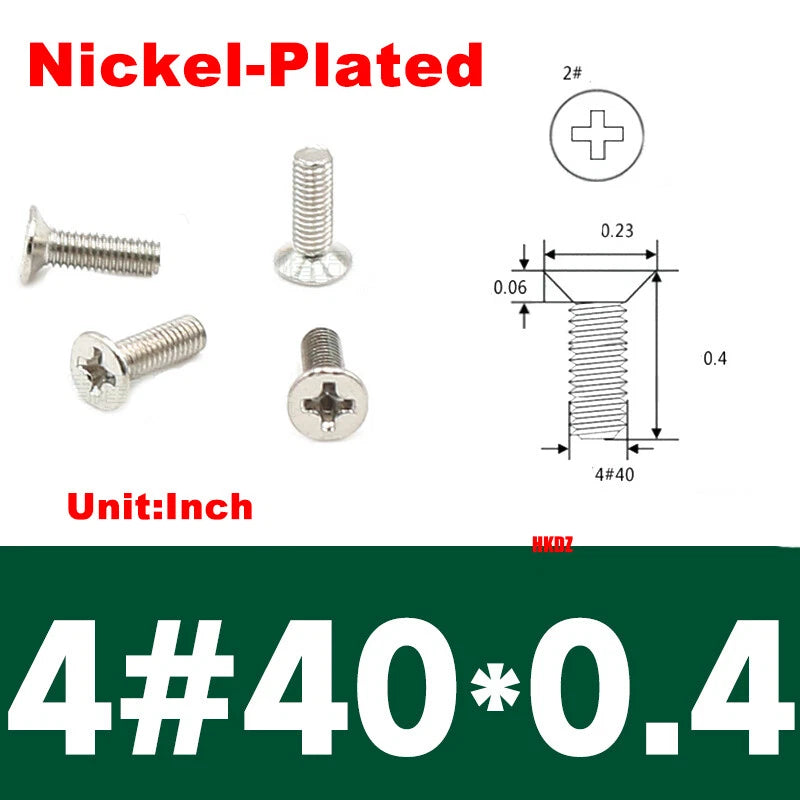 4#40 Countersunk Machine Screws – Phillips or Hex Drive, Stainless or Carbon Steel (Nickel/Black Zinc)