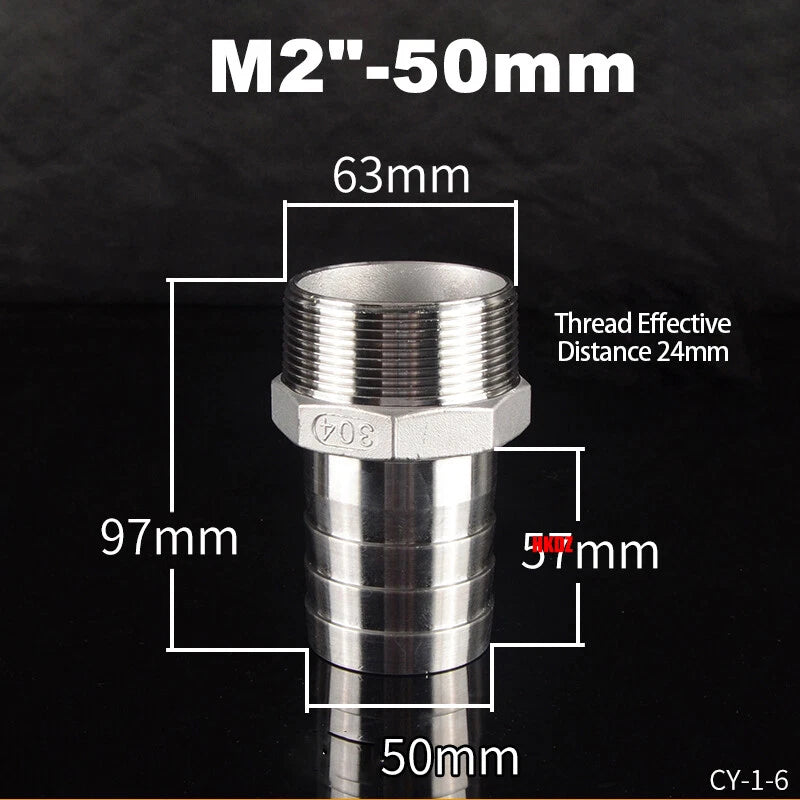 BSP Male Thread Barb Hose Tail Connector 304 Stainless Steel — 1" to 3"