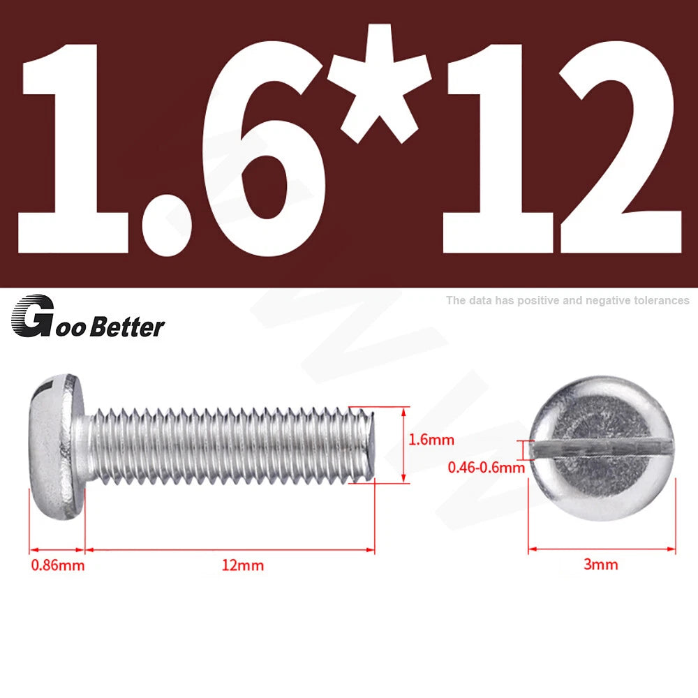 Slotted Pan Head Machine Screws – M1.6 to M4, A2 Stainless Steel, Fully Threaded, Lengths 3mm–60mm