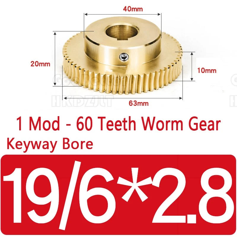 1 Modulus 60 Teeth Brass Worm Wheel Gear 1:60 Transmission Gear,Worm Rod Shaft