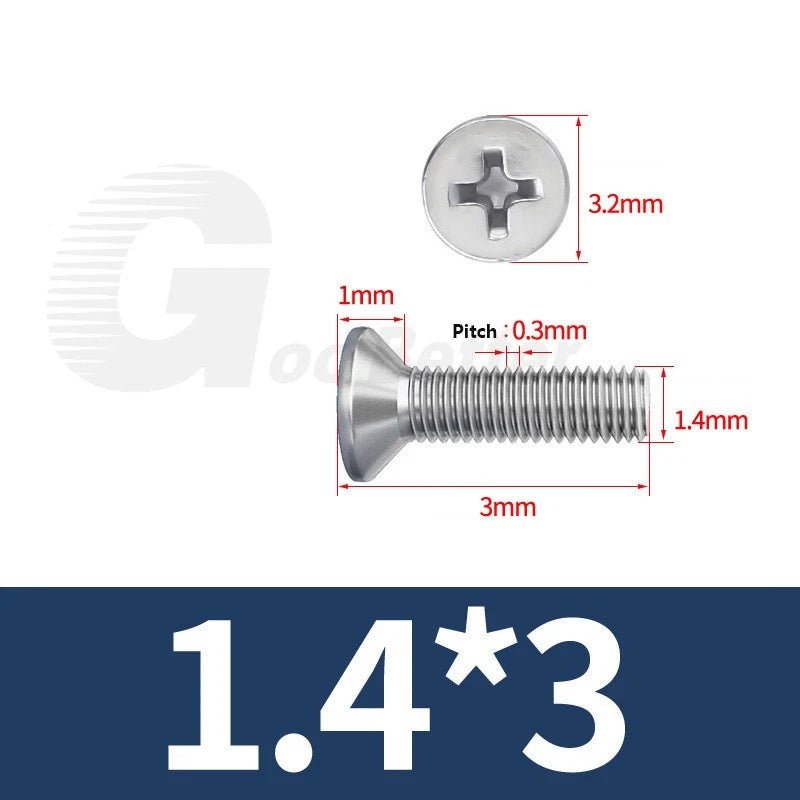M1–M3.5 Phillips Countersunk Machine Screws – 304 Stainless Steel, Fully Threaded (3–120mm Overall Length) - HomeDIYer