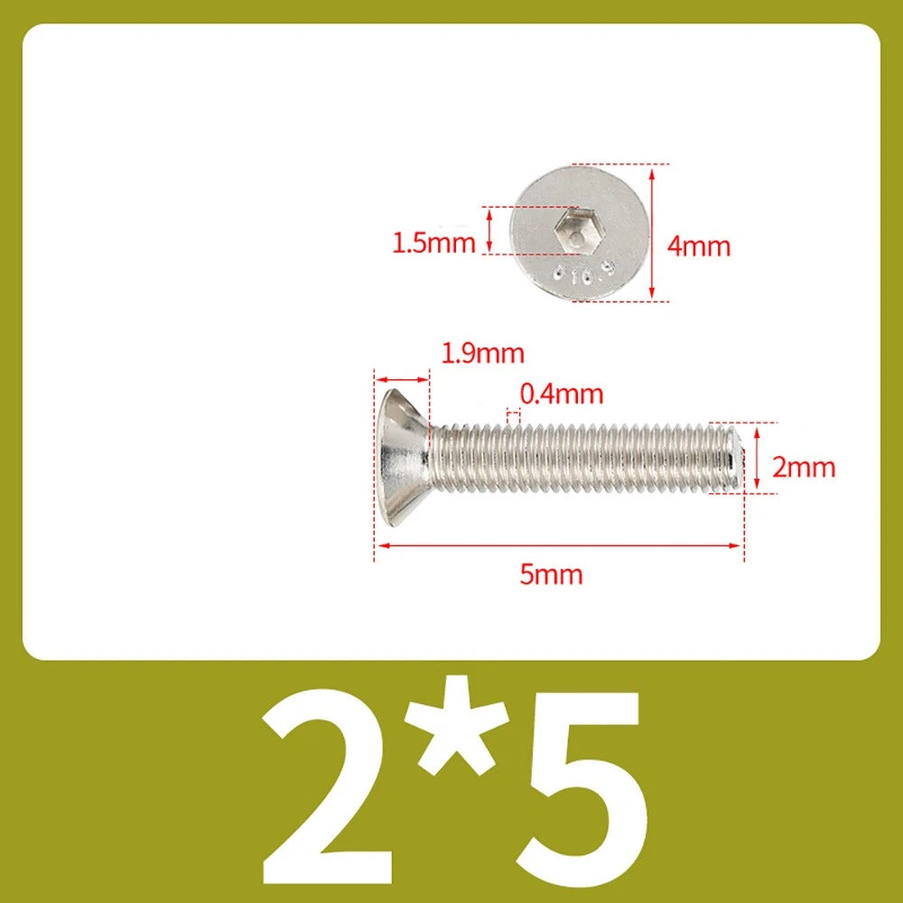 Grade 10.9 Alloy Steel Countersunk Socket Head Screws — M1.6 to M4, 10–500 Pcs