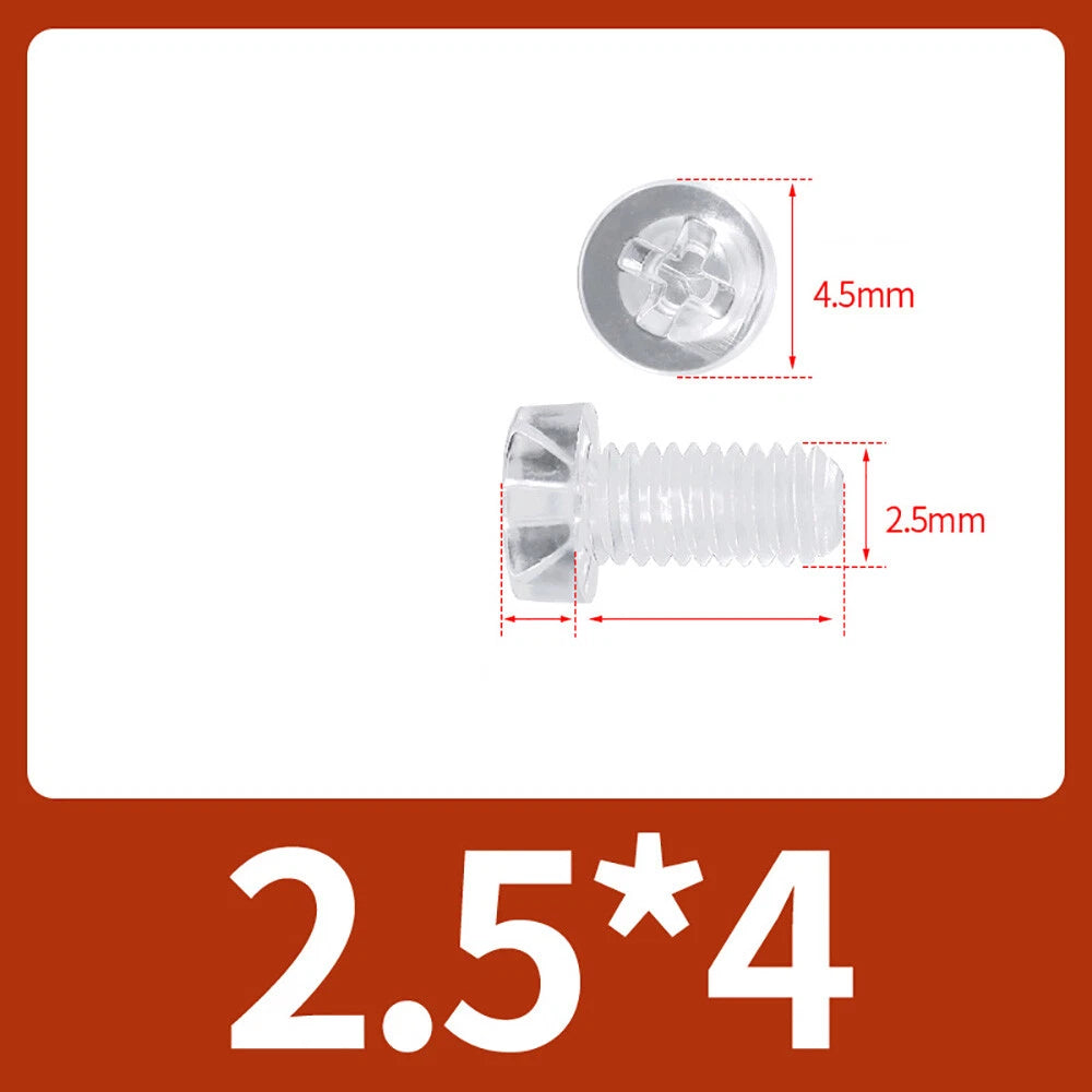 M2-M10 Clear Plastic Phillips Round/Pan Head Machine Screws Cross Screws Hex Nut