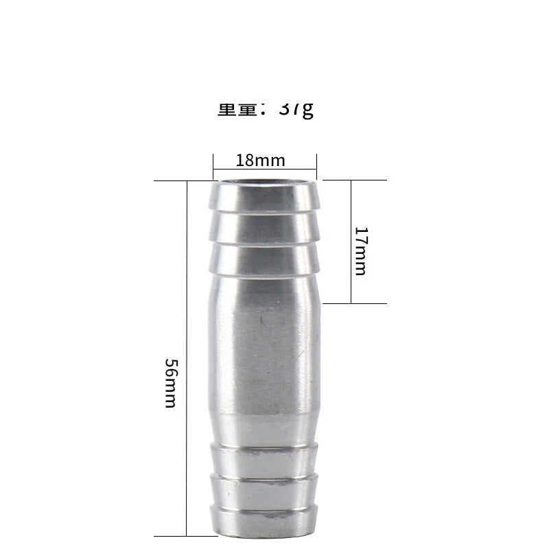 A2 Stainless Steel Straight Hose Joiner Barbed Connector — Sizes 6mm–41mm