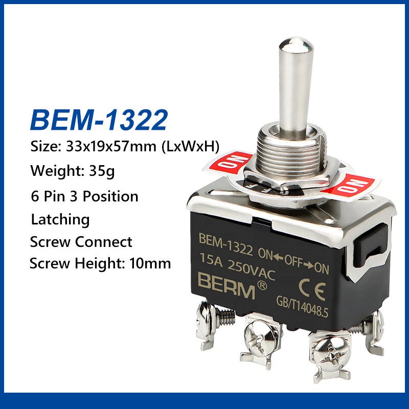 Waterproof Toggle Switch BERM Series — 15A 250V, 2/3 Position, 2–6 Pin, Latching & Momentary, Car Boat Panel