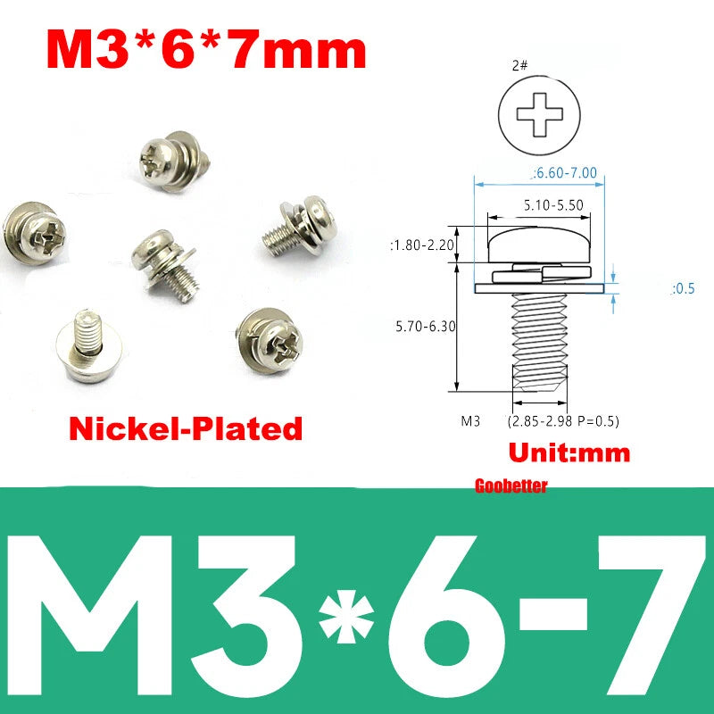 M2 M2.6 M3 M4 Phillips Pan Head Machine Screws with Washer Set – Carbon Steel, Multiple Finishes