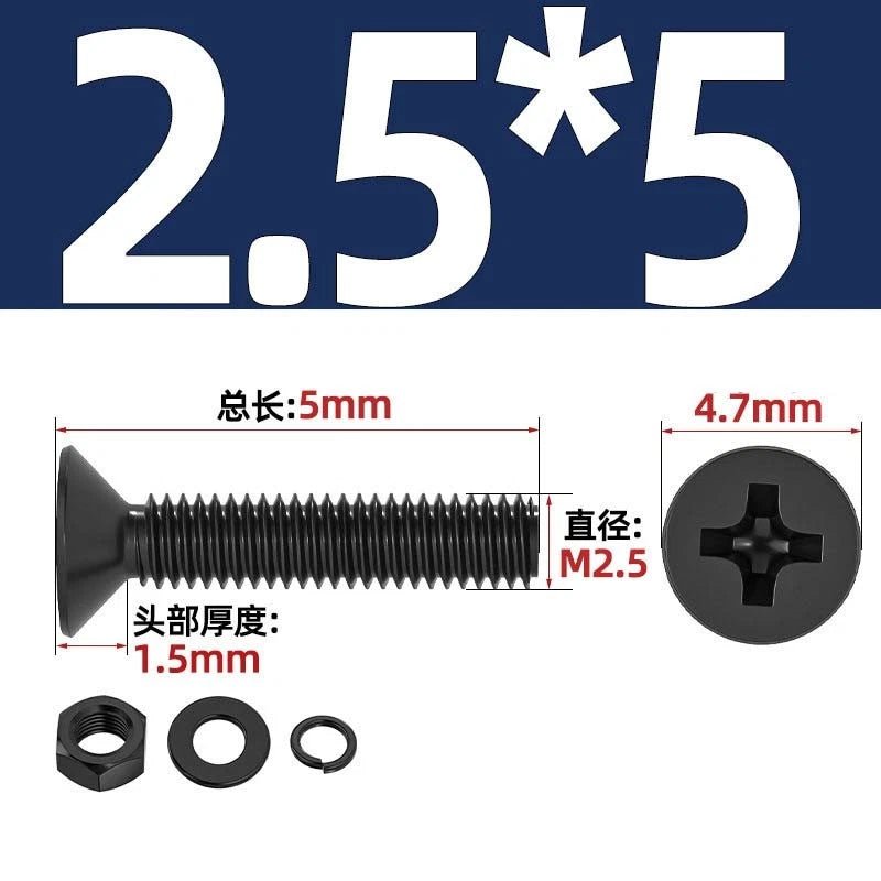 M2–M6 Phillips Countersunk Head Machine Screws with Nut and Washer | Carbon Steel Bolt Set - HomeDIYer
