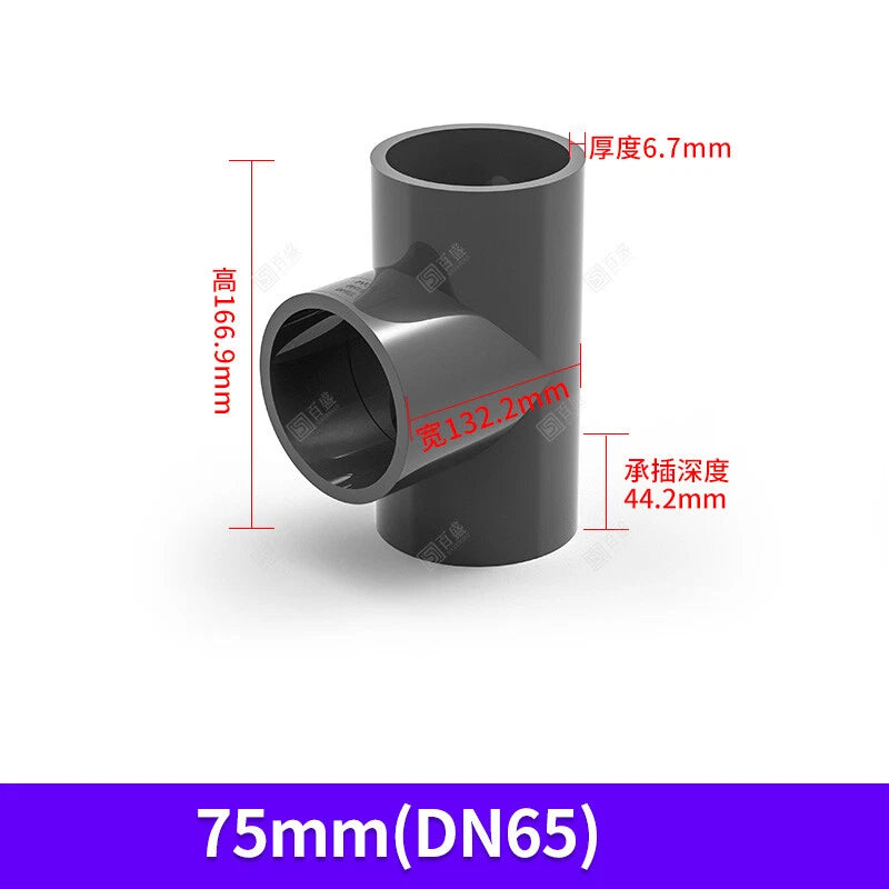 UPVC PVC Pipe Fittings Tee Straight Elbow Plumbing Couping ID 63-110mm Dark Grey
