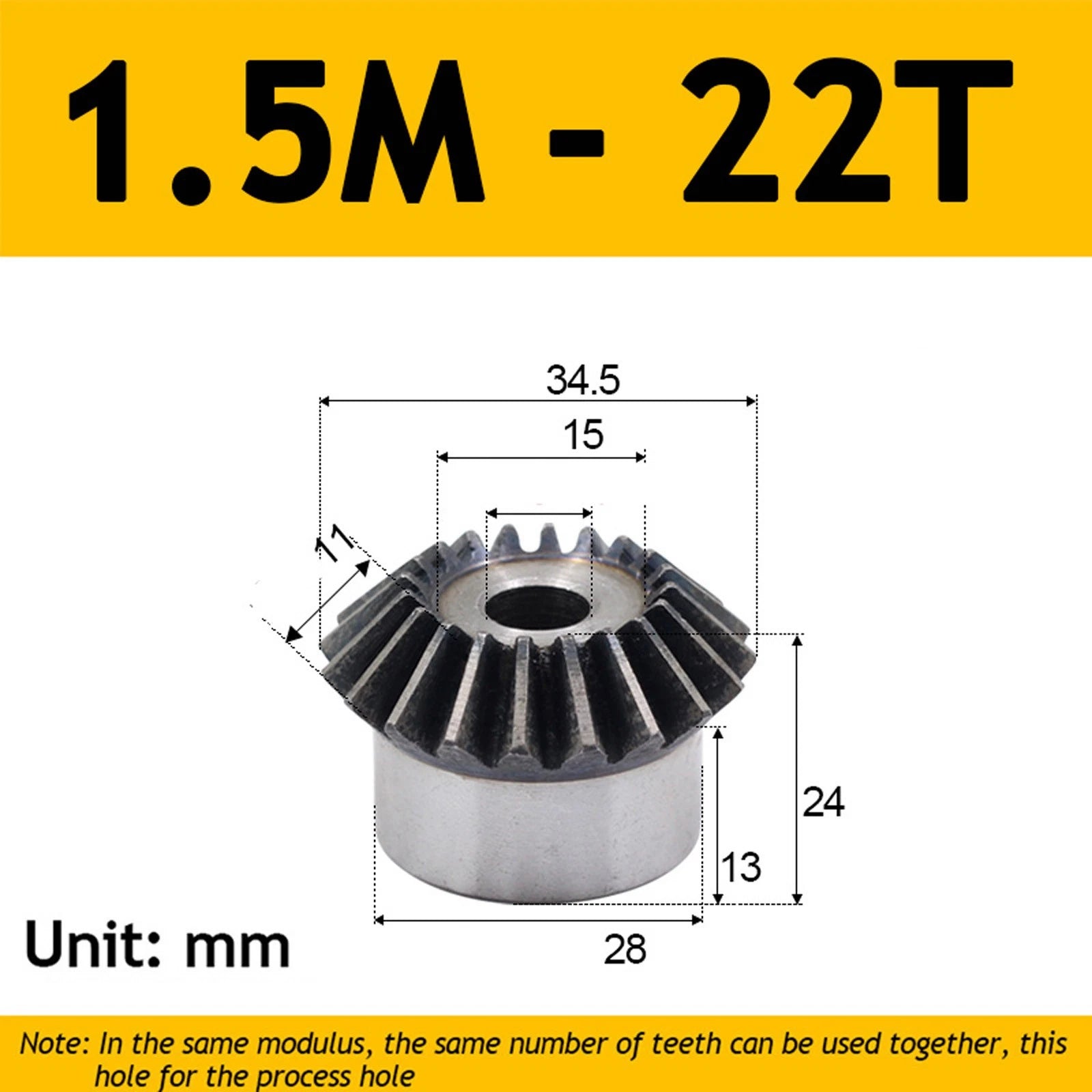 1.5 Module Steel Umbrella Tooth Bevel Gear Helical Motor Gear 15-40 Tooth