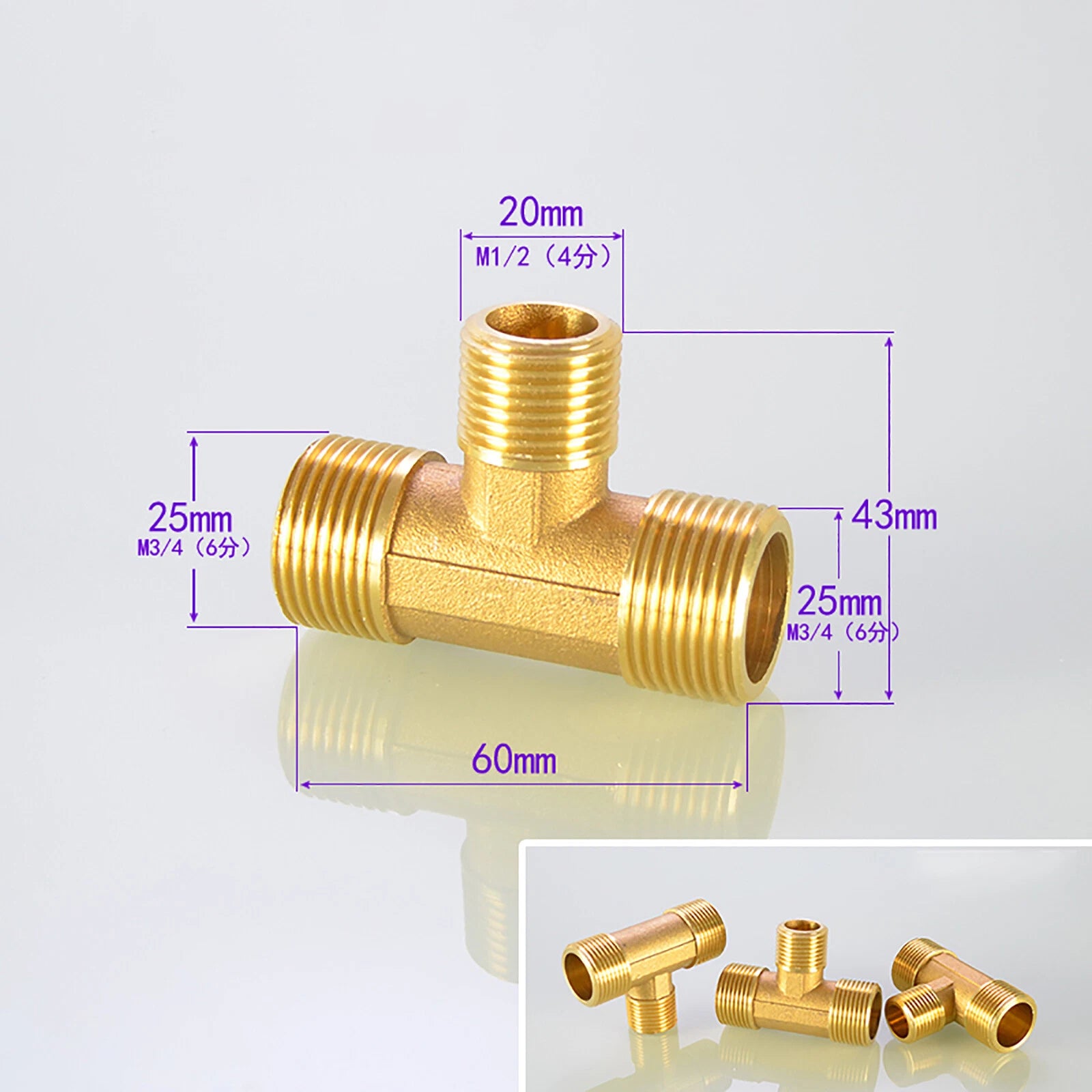 Brass T Tee Pipe Fitting — Female & Male NPT Thread, 3/4" to 2"