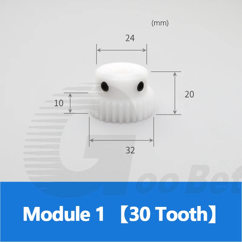Module 1 Spur Gear POM Plastic 15-40 Tooth with Hub Bore 4-16mm Precision White