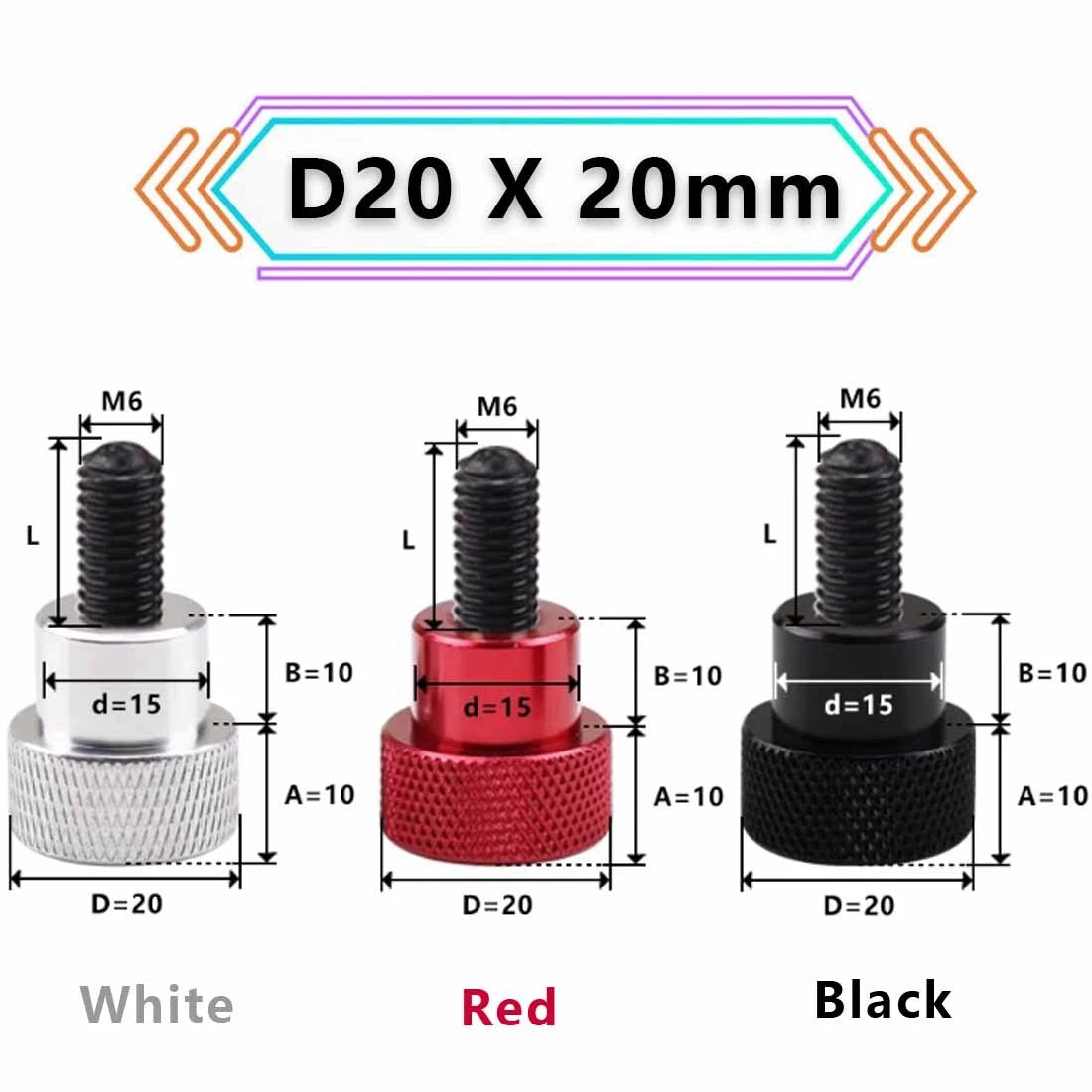 M6 Aluminum + Carbon Steel Knurled Thumb Screws Hand Grip Knob Bolts Thumbscrew