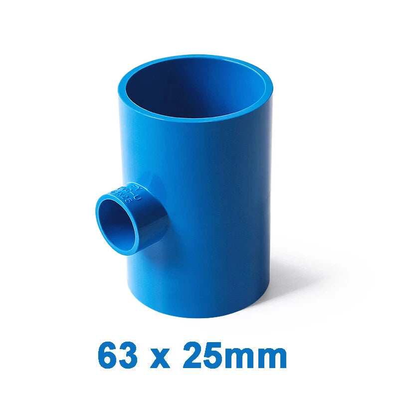 PVC Reducing Tee Pipe & Fittings Solvent Weld Pressure Adapter Connector Blue
