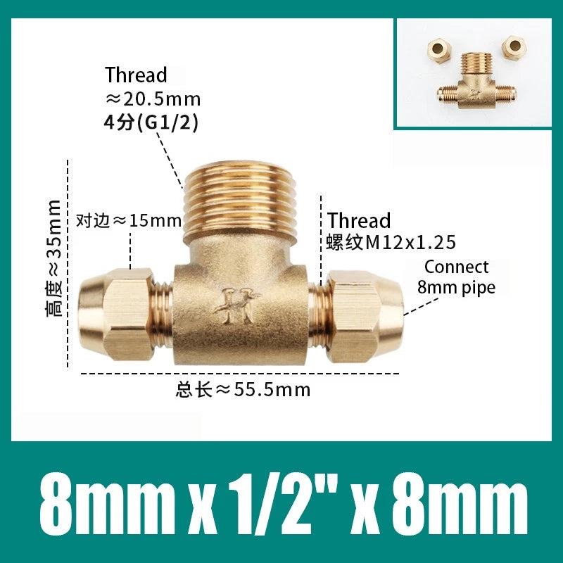 Brass Compression Tee Fitting — Male T-Piece Connector for Copper & Plastic Pipe